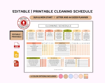 Editable Cleaning Schedule Printable | Weekly Chore Chart | Digital Cleaning Planner PDF | House Cleaning Template Printable | Chore Planner