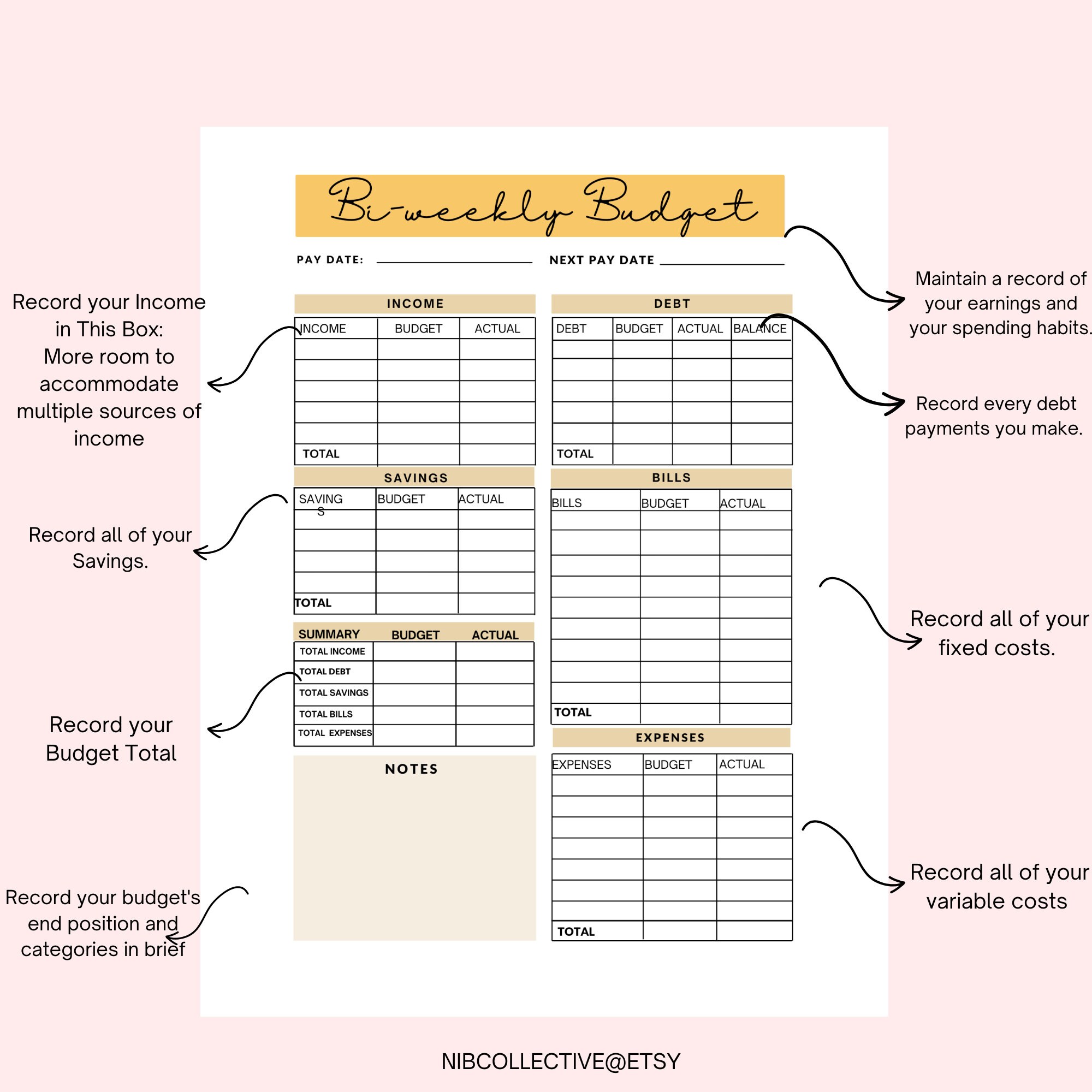Bi-weekly Paycheck Budget Printable Bi Weekly Budget Planner - Etsy