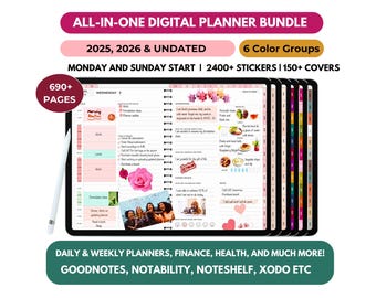 Digital Planner PDF, 2025, 2026 and Undated Planner, Goodnotes Notability Planner, Monday & Sunday Start Planner, Digital iPad for Planner