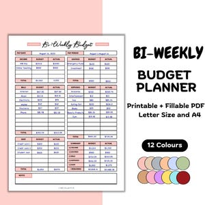 Bi-Weekly Paycheck Budget Printable, Bi weekly budget planner 2025/2026, Bi Weekly Budget Planner iPad A4/A5/Letter/ Half Size