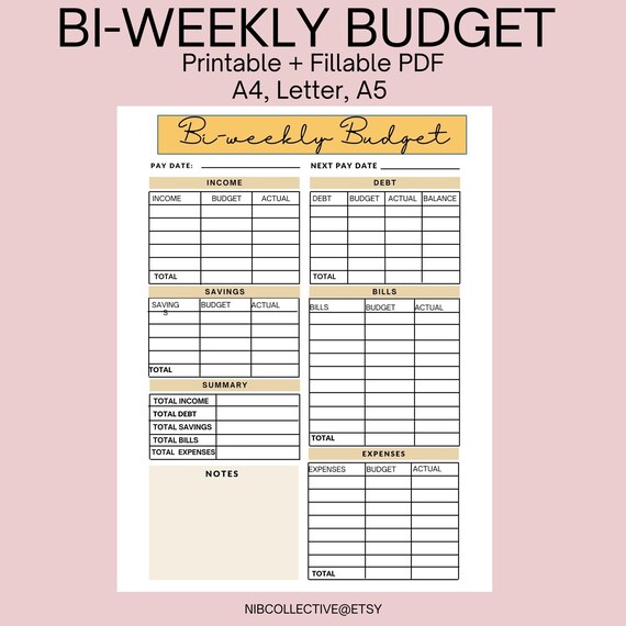 Bi-weekly Paycheck Budget Printable Bi Weekly Budget Planner - Etsy