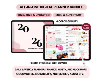 Digital Planner 2025 2026, Goodnotes Planner, Undated Planner, Notability Planner, Monday & Sunday Start Planner, Digital Planner for iPad