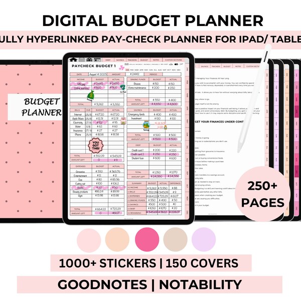 Planificateur budgétaire numérique, Budget du chèque de paie, Planificateur financier portrait, Planificateur numérique pour iPad, Planificateur budgétaire Goodnotes Notability