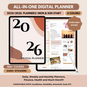 Digitaler Planer 2025 2026 | GoodNotes Planer | iPad Planer | Notability Planer | Montag und Sonntag Start |