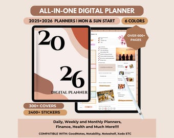 Digital Planner 2025 2026 | GoodNotes Planner | iPad Planner | Notability Planner | Monday and Sunday Start  |