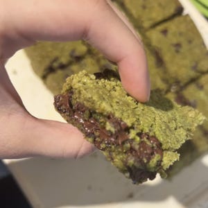 Soft Matcha Cookie Bars with Melted Chocolate