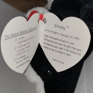 One of a kind errors!!  Stinky Skunk 1995 with SLY TUSH TAG!*** Retired Beanie Baby