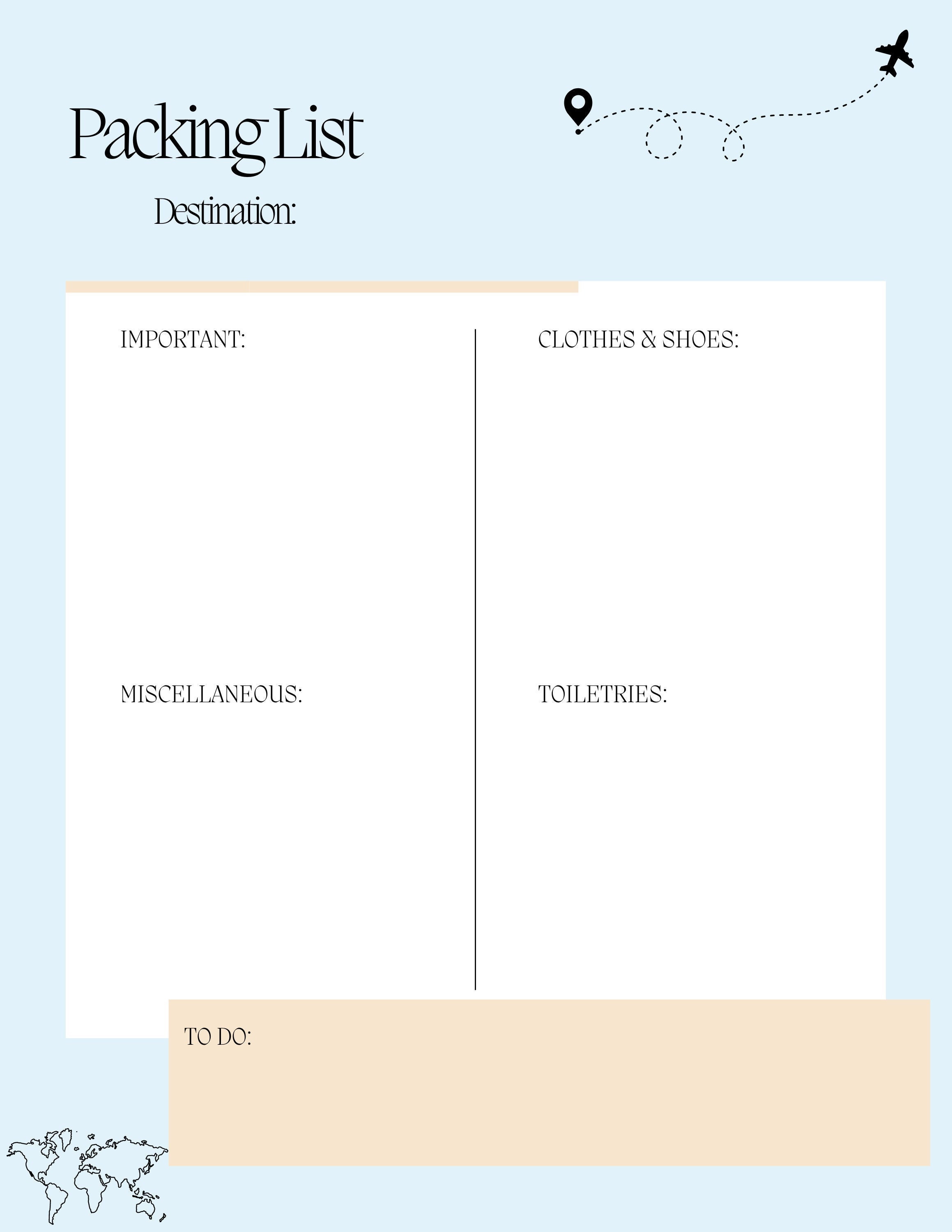 Vacation Packing List, Printable Digital Download - Etsy