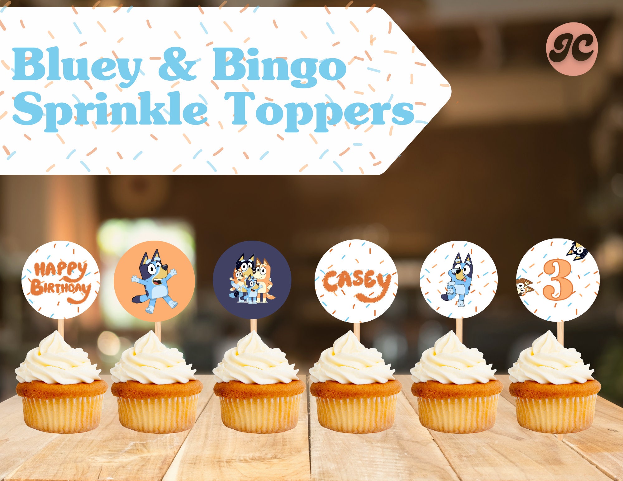 Sprinkle-Inspired Bluey & Bingo Toppers