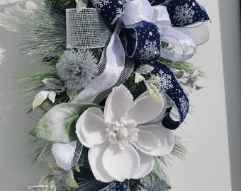 Designer Winter Swag, Magnolia swag, christmas wreath, Holiday decor, winter swag for front door, Elegant Christmas Swag,Shimmering Floral
