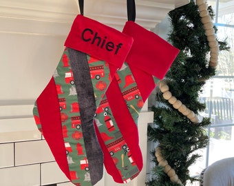 Personalized Firefighter Christmas Stocking | Handmade Fireman Xmas Gift | Firehouse Decor Keepsake
