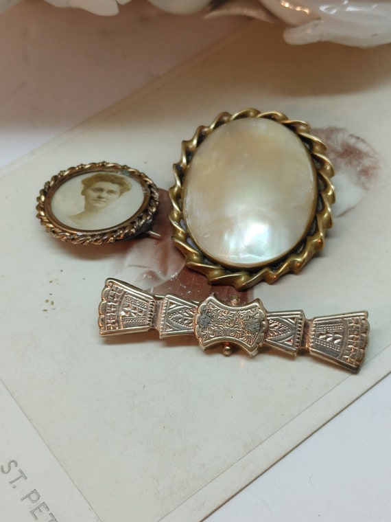 Collection of 3 Old Victorian Pins Brooches