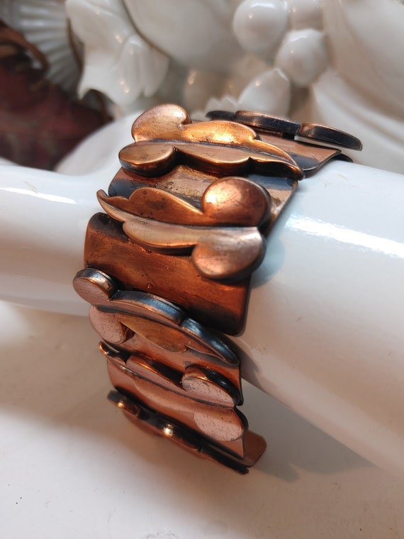 Mid Century Modernist Copper Link Bracelet Bracel… - image 1