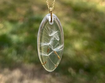 Handmade Resin Dandelion Wish Necklace, Tear Drop Pendant