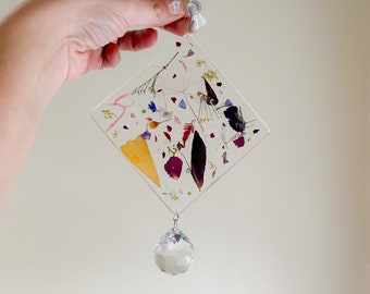 Pressed Flower Sun Catcher with Crystal or Bell