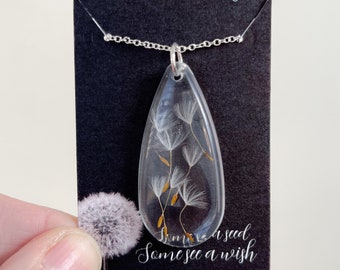 Dandelion Wish Necklace, Resin Jewelry, Layering Necklace, Gifts for Women, Tear Drop Pendant, Resin Necklace, Stocking Stuffer, Floral