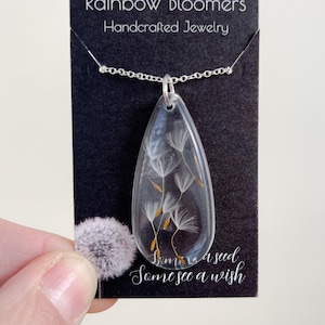 Löwenzahn Wunsch Halskette, Harz Schmuck, Halskette, Geschenke für Frauen, Tear Drop Anhänger, Harz Halskette, Strumpf Stuffer, Floral