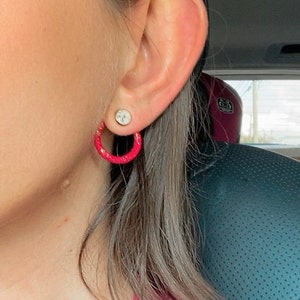 Sparkling Pink Circle Ear Jacket Earrings, Resin Earrings, Front Back Earring Jackets