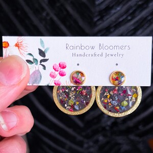 Circle Ear Jacket Earrings, Resin Earrings with Real Flowers, Front Back Earrings, Artsy One of a Kind Gift, Earrings Jackets image 5