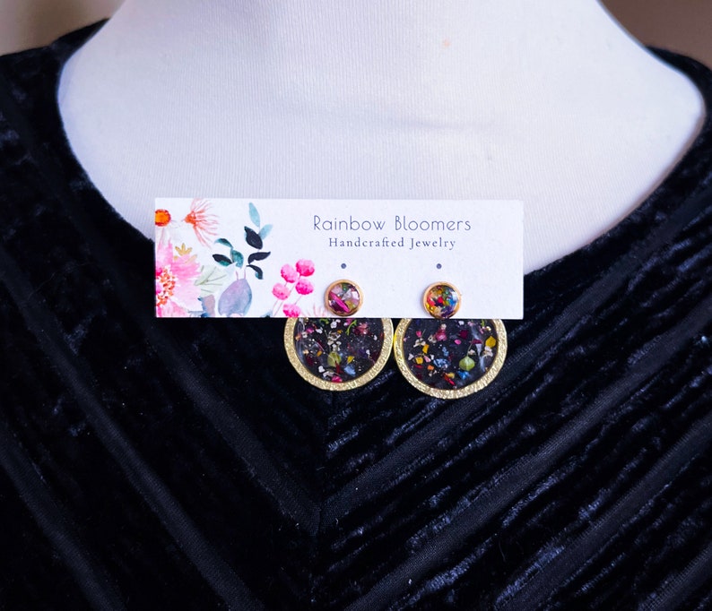 Circle Ear Jacket Earrings, Resin Earrings with Real Flowers, Front Back Earrings, Artsy One of a Kind Gift, Earrings Jackets image 4