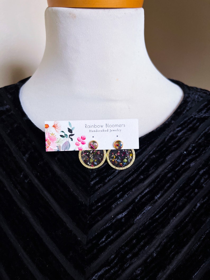 Circle Ear Jacket Earrings, Resin Earrings with Real Flowers, Front Back Earrings, Artsy One of a Kind Gift, Earrings Jackets image 6