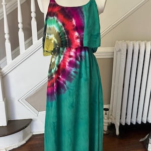 Hand Dyed Tie Dye Summer Dress, Flounce Maxi Dress, Womens Dress Plus Size