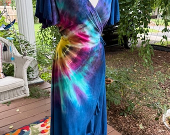 Tie Dye Summer Festival Dress, Skirt Dress, Plus Size Wrap Dress, Women’s Clothes
