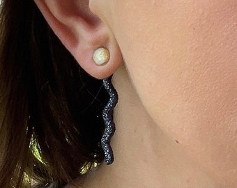 Black Sparkle Bar Ear Jacket Earrings, Front Back Earrings