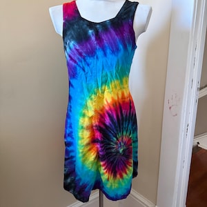 Tie Dye Rainbow Rayon Maxi Dress, Festival Boho Summer Style image 1