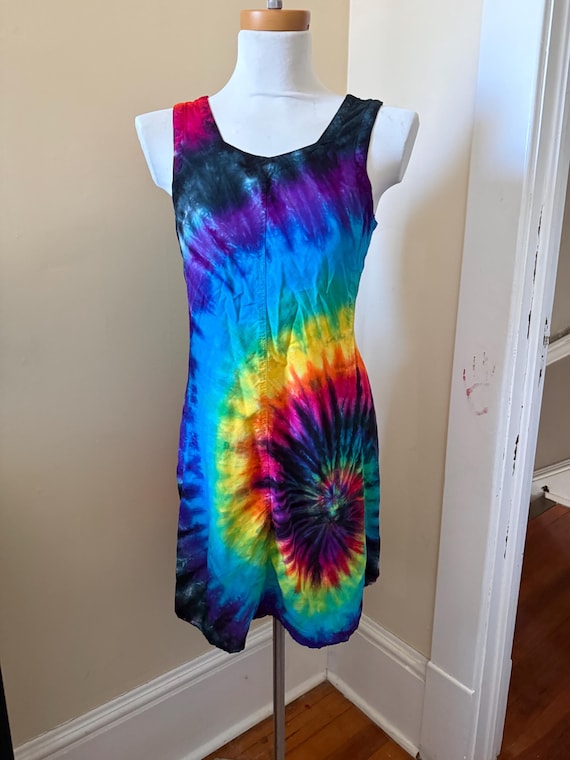 Tie Dye Rainbow Rayon Maxi Dress, Festival Boho Summer Style