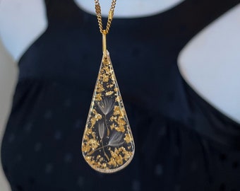 Collier de souhaits de pissenlit, collier en résine, collier superposé en or, cadeaux pour femme, collier de 61 cm, bijoux en résine