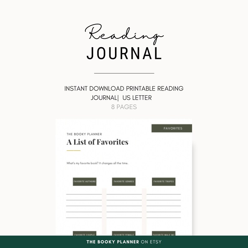 PRINTABLE Reading Journal, FREE Digital Reading Journal Inside, Simple Reading Journal INSANT