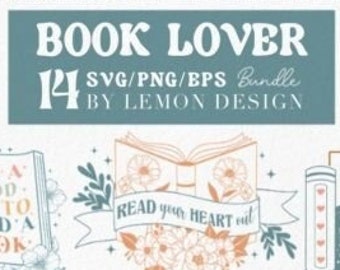 May include: A set of 14 book lover themed SVG, PNG, and EPS files. The designs feature illustrations of books, coffee cups, and flowers with text such as "Reading is my therapy", "Good things come from reading books", and "Book are my love language".