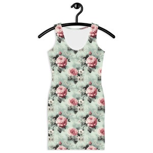 Teal Roses Fitted Dress