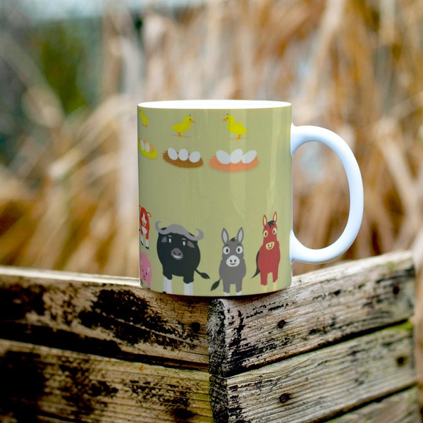 mug of farm animals, kids, adults, coffee, tea, hot cocoa, gift for older kids cup animal lover mug ceramic best quality