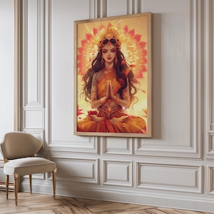 Cartel de Mata Lakshmi /dioses hindúes / arte indio moderno / arte desi / Impresión de la diosa Lakshmi / Diosa hindú de la riqueza y la prosperidad