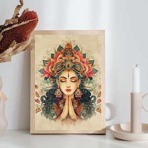 Cartel de Mata Lakshmi /dioses hindúes / arte indio moderno / arte desi / Impresión de la diosa Lakshmi / Diosa hindú de la riqueza y la prosperidad