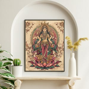 Mata Lakshmi vintage poster |Traditional Digital print |Mata Lakshmi poster | Goddess Lakshmi print | Hindu Goddess of Wealth and Prosperity