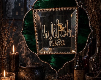 Witch Please Stained Glass Suncatcher | Gothic Halloween Window Art