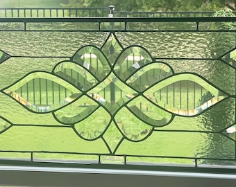 Handmade Beveled Stained Glass Window Panel: Textured Clear Glass, 26x12