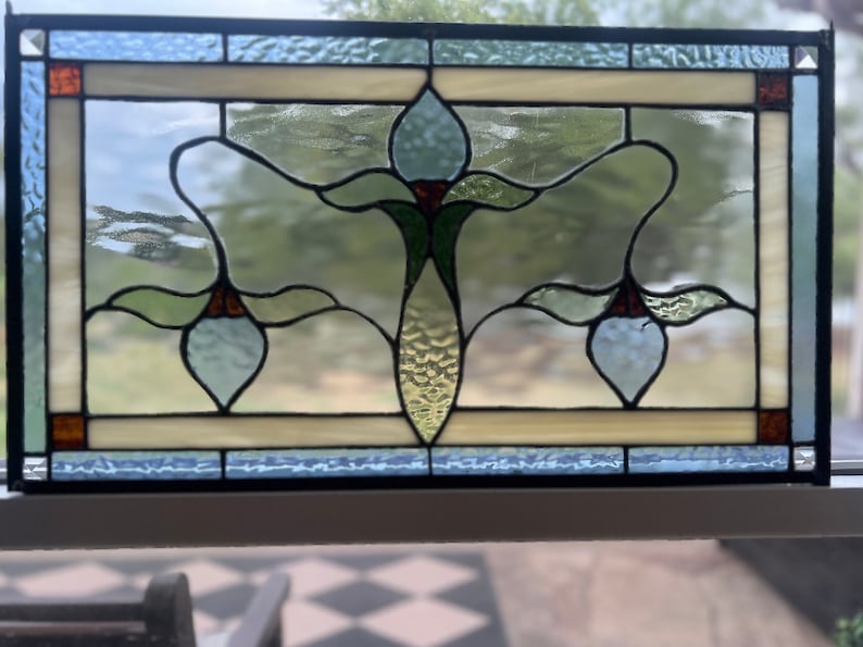Handmade Victorian Tiffany Style Stained Glass Window Panel Large 19.75 ...