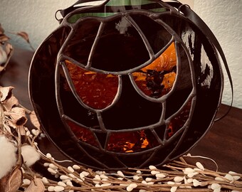 Handmade Stained Glass Jack-O-Lantern Suncatcher: Halloween Decor