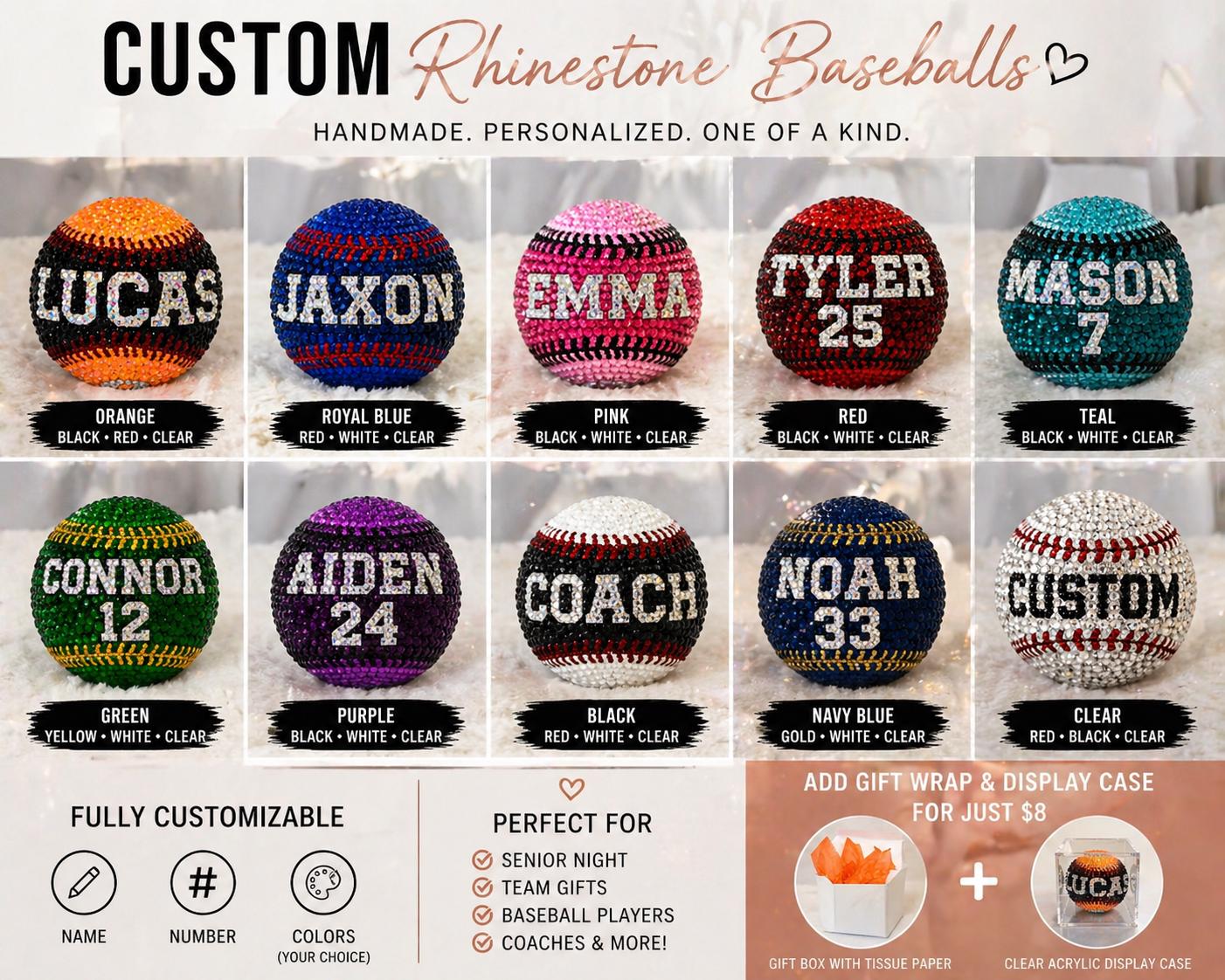 Personalized Rhinestone Baseball! Custom Name & Number | Bling Baseball ...