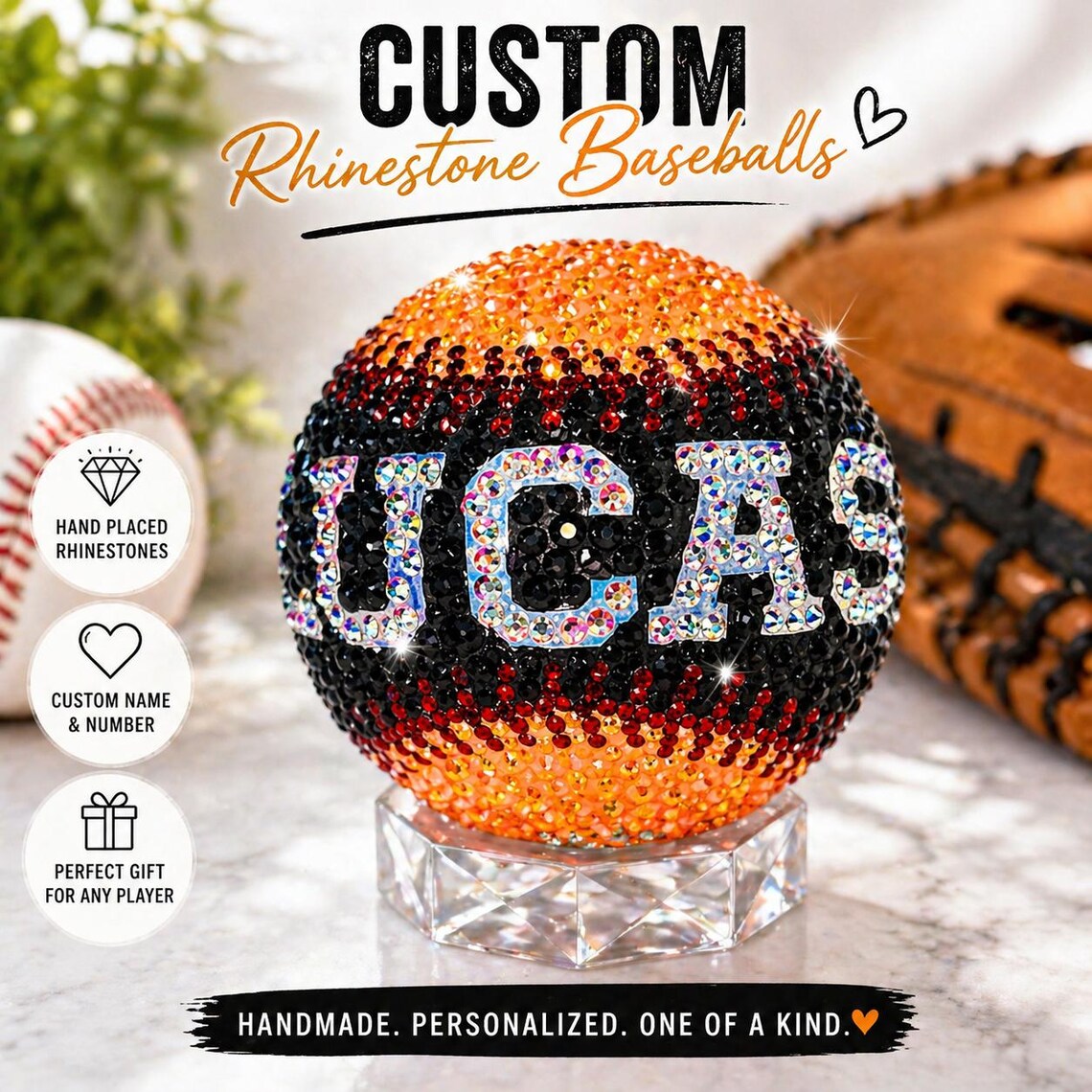 Personalized Rhinestone Baseball! Custom Name & Number | Bling Baseball ...