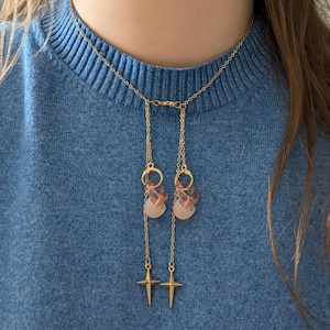 Collar con soporte para tapones para los oídos, joyería de acero inoxidable dorado, collar para guardar tapones para los oídos, estrella de cuatro puntas, regalo celestial para mujer imagen 1