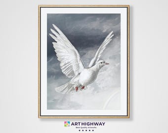 Pintura vintage de paloma blanca / Descarga digital de naturaleza / Arte mural de aves /