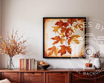 Autumn Minimalist Home Office Zoom Background: Virtual Bookcase with Fall Wall Art (Fall Digital Download)
