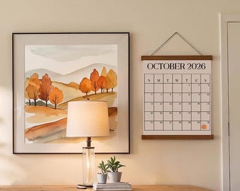 Minimalist home office Zoom background with October 2026 calendar, Virtual autumn office, Professional Teams backdrop