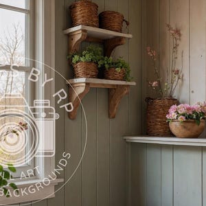 Spring garden window background for Zoom meetings, Virtual office backdrop, Minimalist background Teams, Rustic office for telecommuters