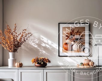 Minimalist home office fall background for Zoom meetings, Virtual autumn home office backdrop, Professional fall background Teams